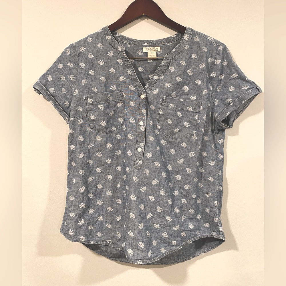 Chambray Elephant Popover Blouse